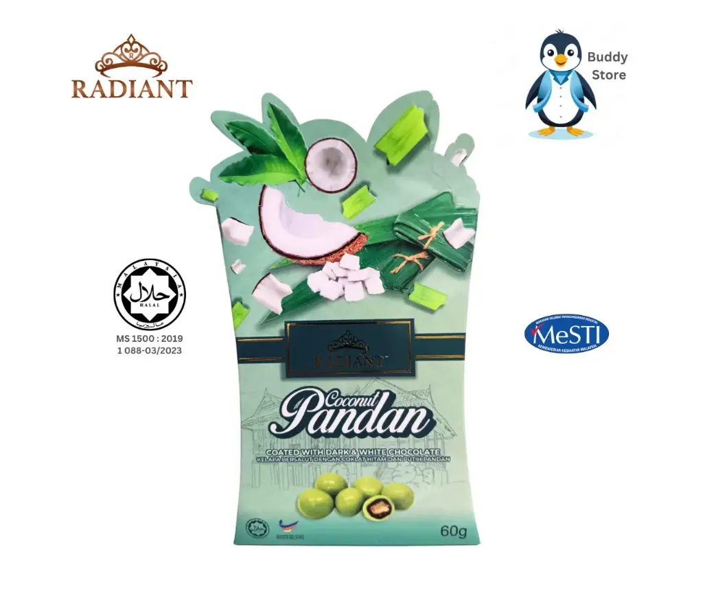 Radiant Coconut Pandan Coated with Dark & White Chocolate 60G