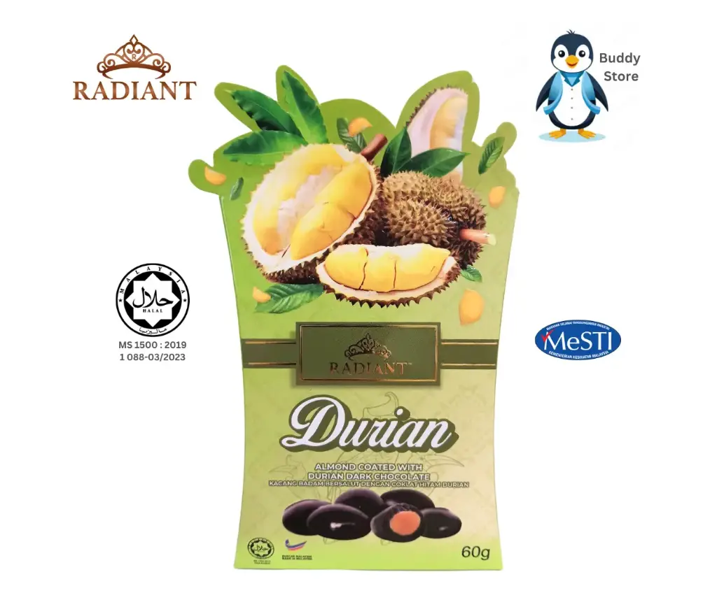 RADIANT ALMOND COATED WITH DURIAN DARK CHOCOLATE 60G