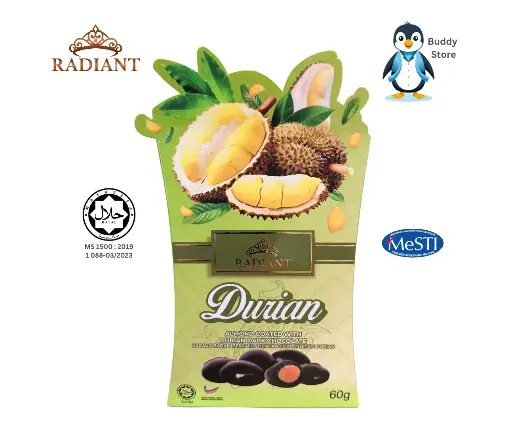 RADIANT ALMOND COATED WITH DURIAN DARK CHOCOLATE 60G